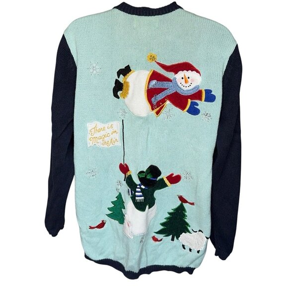 Quacker Factory Cardigan Sweater Snowman Christmas Tree Holiday Winter Theme Lg - Picture 6 of 16